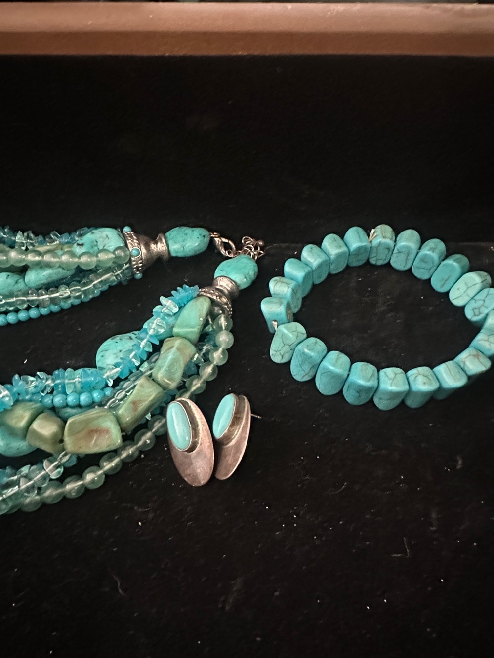 Turquoise Beaded Multi-Strand Necklace & Bracelet Set - Turquoise
